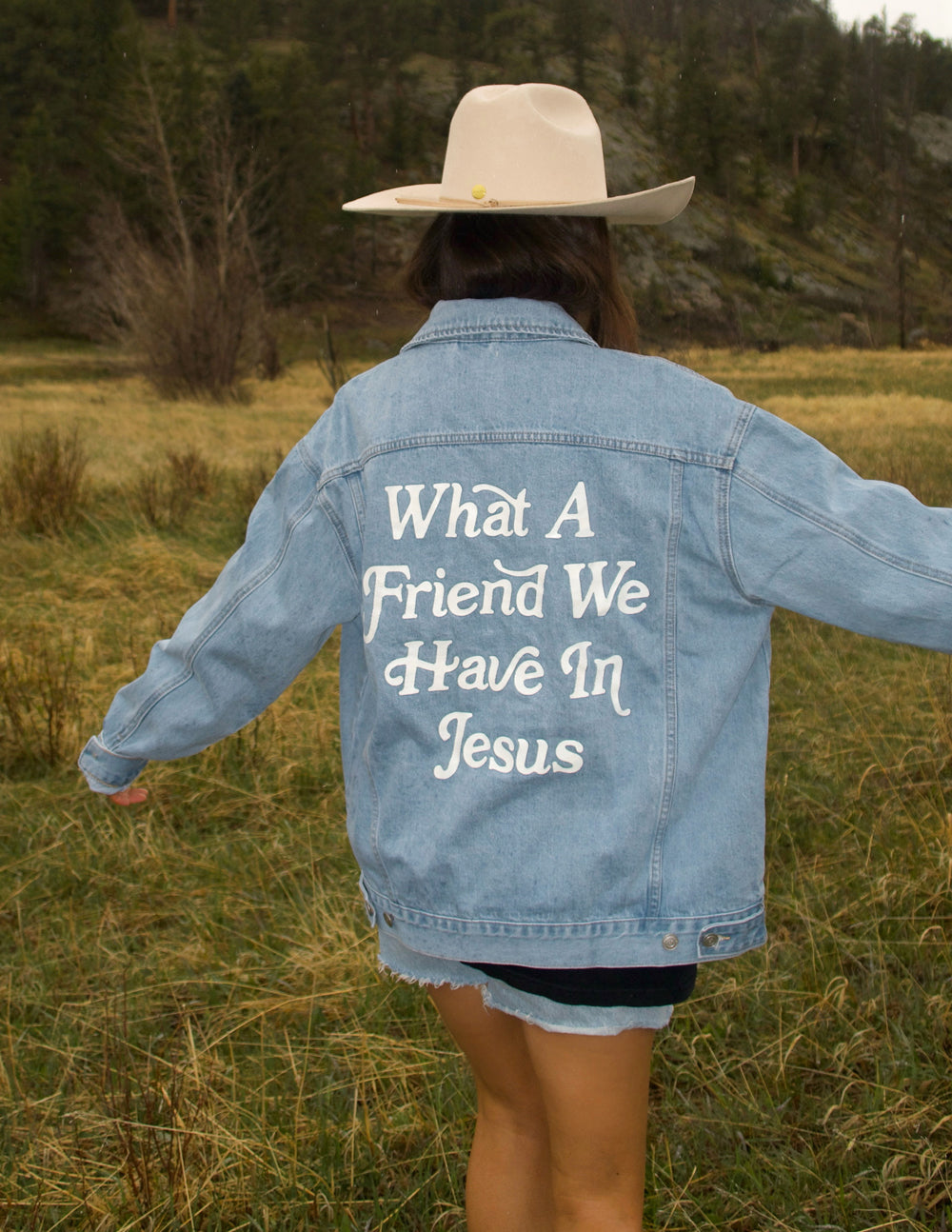 What a Friend In Jesus Denim Jacket by Elevated Faith