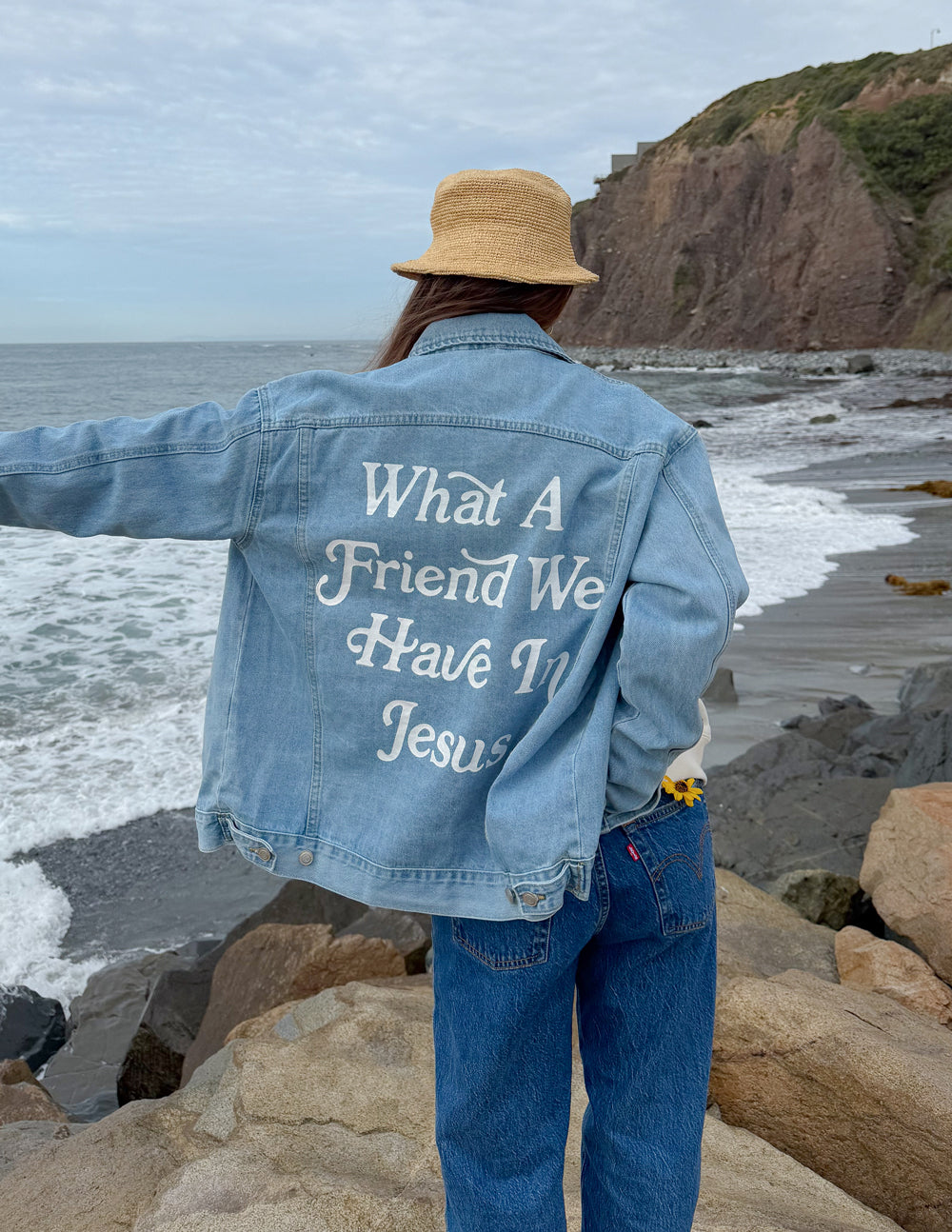 What a Friend In Jesus Denim Jacket by Elevated Faith