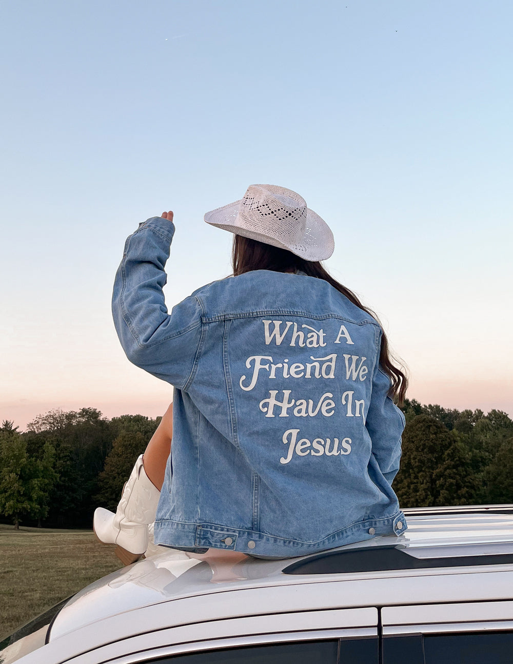 What a Friend In Jesus Denim Jacket by Elevated Faith