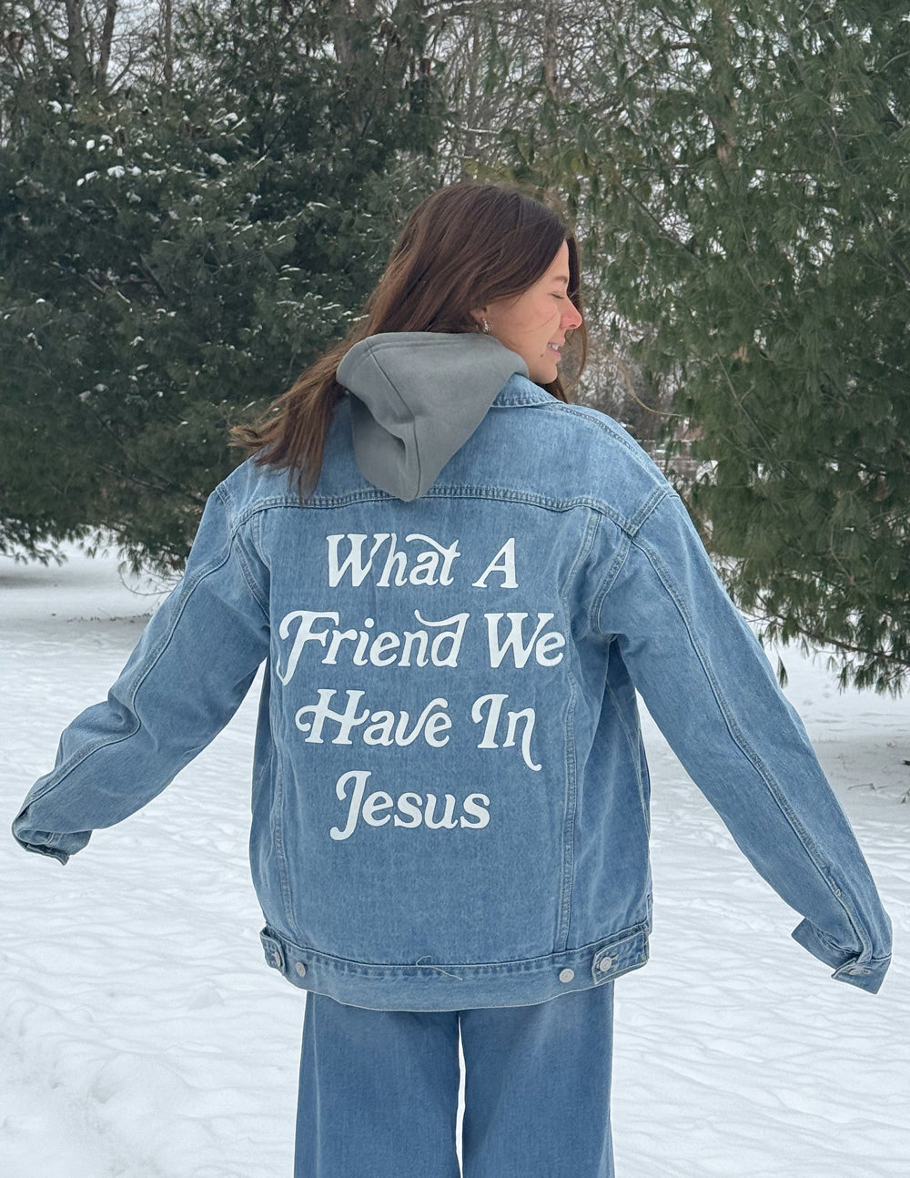 What a Friend In Jesus Denim Jacket by Elevated Faith
