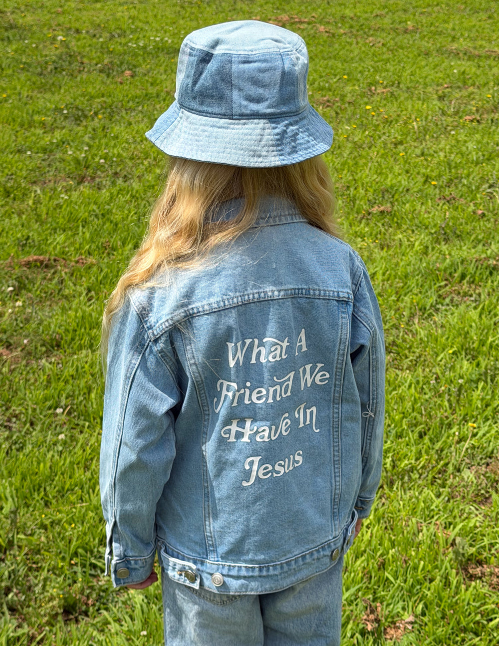What a Friend in Jesus Kids Denim Jacket by Elevated Faith