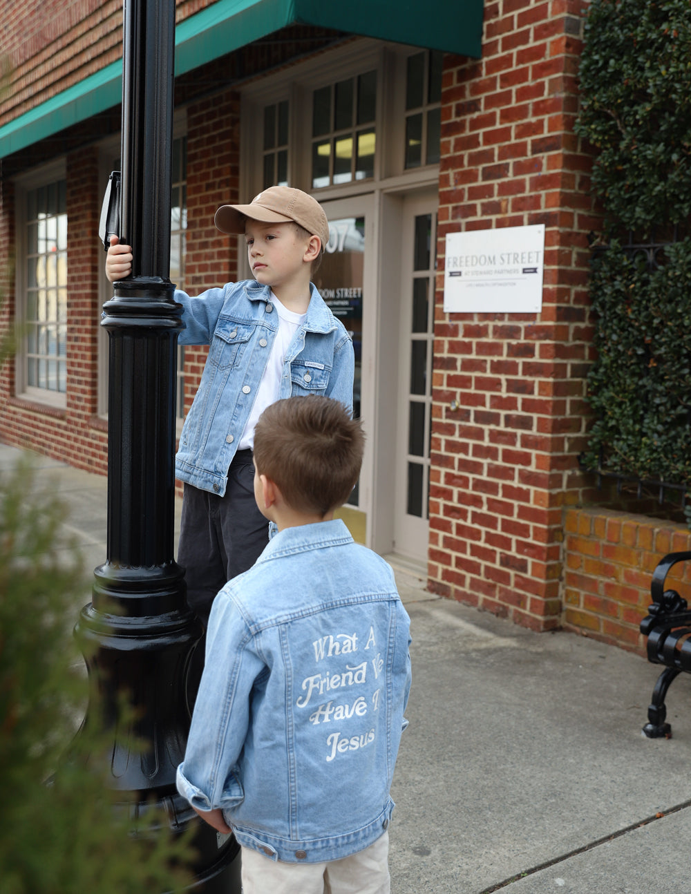 What a Friend in Jesus Kids Denim Jacket by Elevated Faith